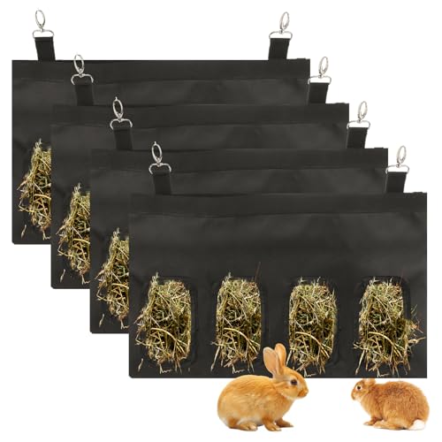 YAYODS 4 x Kaninchen-Heu-Futterbeutel, 4 Löcher, zum Aufhängen, für Meerschweinchen, Heu, Heubeutel für Kaninchen, Chinchillas, Hamster, kleine Haustiere und Tiere, 45 x 26,9 cm von YAYODS