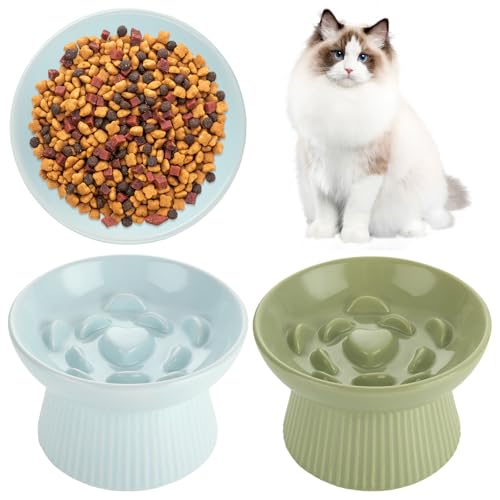 YAYODS Erhöhte Futternäpfe für Katzen und kleine Hunde, 2 Stück, Anti-Schlingen und Erbrechen, rutschfeste Puzzle-Futternäpfe für Katzen und kleine Hunde, Schnurrhaarfreundliches Design für Nass- und von YAYODS