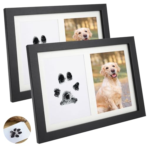 YAYODS Hundepfotenabdruck-Set, große Tintenpfotenabdruck-Set mit 2 Bilderrahmen, 4 Aufdruckkarten, Haustierpfotenabdruck-Set für Hunde und Katzen, Pfotenabdruck-Set, 17,2 x 22,3 x 1,2 cm, 2-teilig von YAYODS