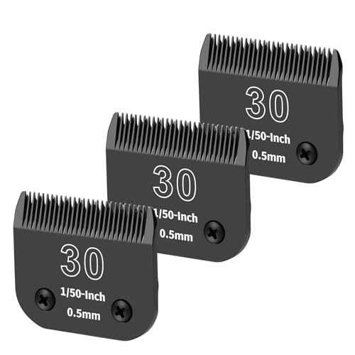 YAZIYIR 3 Packungen 30# abnehmbare Hundepflege-Stahlklingen, kompatibel mit Andis, Oster A5, Wahl KM-10 Serie, Schnittlänge 0,5 mm (schwarz) von YAZIYIR
