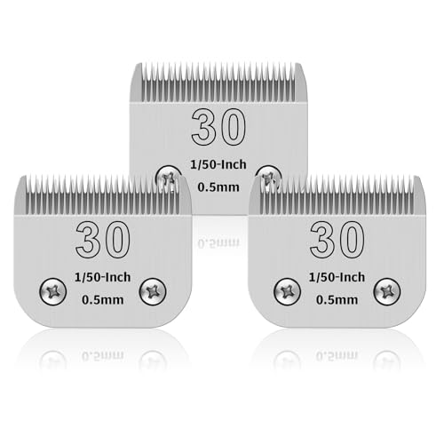 YAZIYIR 3 Stück 30# abnehmbare Edelstahlklingen für Hundepflege, kompatibel mit Andis/Oster A5/Heiniger/Moser/Wahl, Größe Nr. 30, Schnittlänge 1/50 Zoll, 0,5 mm von YAZIYIR