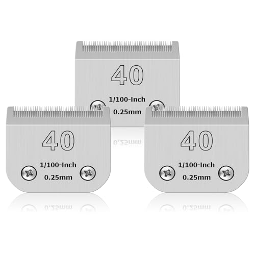 YAZIYIR 3 Stück 40# Edelstahlklingen für Hundepflege, kompatibel mit Andis, Oster A5/Heiniger/Moser/Wahl, Größe #40, 1/100 Klinge, 0,25 mm Schnittlänge von YAZIYIR