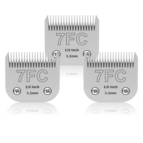 YAZIYIR 3 Stück 7FC Edelstahlklingen für Hundepflege, kompatibel mit Andis, Oster A5, Heiniger/Moser Max 50/Wahl, Größe 7FC, 1/8 Zoll Klinge, 3,2 mm Schnittlänge von YAZIYIR