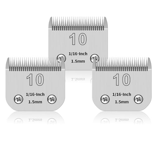 YAZIYIR 3 Stück abnehmbare PET-Klingen aus Edelstahl für Hundepflege, 10#, kompatibel mit Oster A5/Heiniger/Moser, Klinge #10, Schnittlänge 1/16 Zoll, 1,5 mm von YAZIYIR