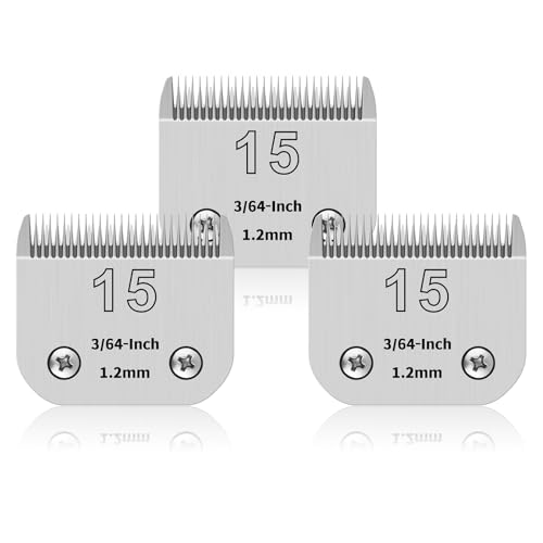 YAZIYIR 3er Pack 15# Edelstahlklingen für Hundepflege, kompatibel mit Andis, Oster A5, Heiniger, Moser max 50 Wahl, 15# Klinge, 3/64 Zoll Schnittlänge und 1,2 mm Schnittlänge von YAZIYIR