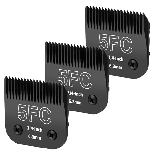 YAZIYIR 5FC abnehmbare Hundepflege-Stahlklingen, kompatibel mit Andis, Oster A5, Wahl KM-10 Serie, Schnittlänge 6,3 mm (1/4 Zoll), Schwarz, 3 Stück von YAZIYIR