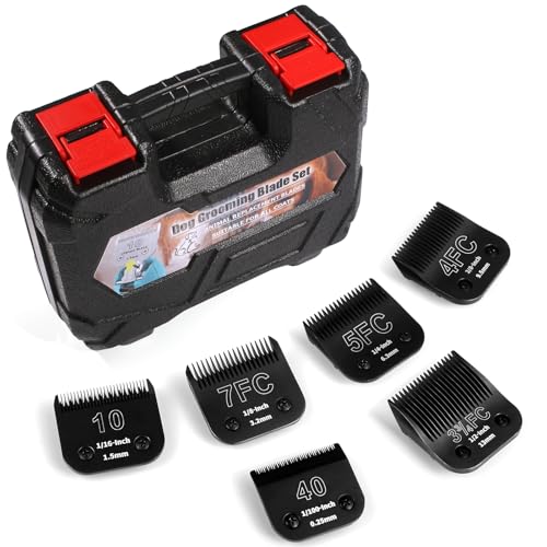 YAZIYIR 6 Packungen abnehmbare Hundepflege-Stahlklingen, kompatibel mit Andis, Oster A5, Wahl KM-10 Serie, Schnittlänge 0,6 cm bis 1,27 cm (10 + 40 + 7 FC + 5 FC + 4 FC + 3-3/4FC-schwarz) von YAZIYIR