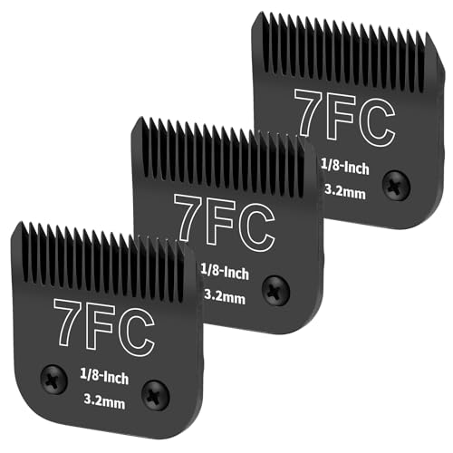 YAZIYIR 7FC abnehmbare Hundepflege-Stahlklingen, kompatibel mit Andis, Oster A5, Wahl KM-10 Serie, Schnittlänge 0,3 cm, 3,2 mm (schwarz), 3 Stück von YAZIYIR