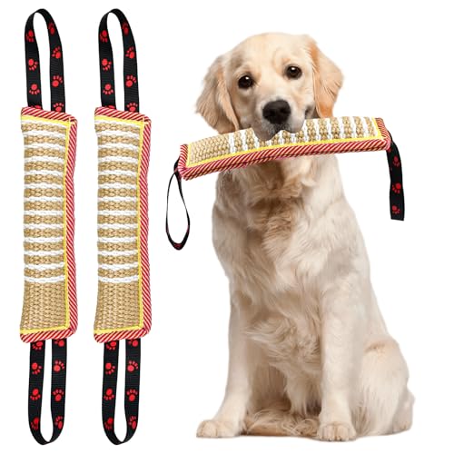 YBCCBY 2 Stück Beisswurst Hunde Beißkissen Jute Zerrspielzeug Hund Wurfspielzeug mit 2 Griff Hundetraining Zubehör Unzerstörbar Hundespielzeug Kauspielzeug 30cm Länge Hundebeschäftigung für Zuhause von YBCCBY