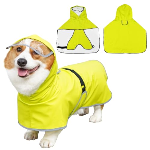 YBCCBY Hunderegenmantel Wasserdicht für Große Hunde bis 54cm Regenjacke mit Reflexstreifen Dog Raincoat Verstellbar Hund Regenschutz Belly Guard Atmungsaktiv Regenbekleidung (Gewicht 17,5-22,5 kg) von YBCCBY