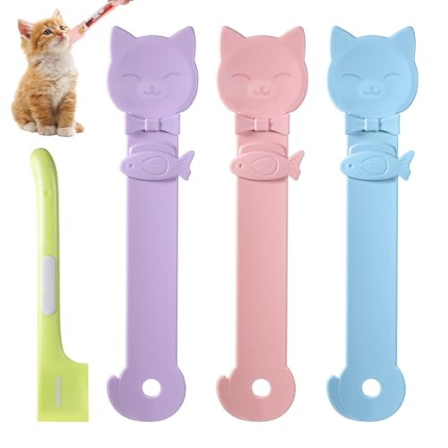 YBEATY 4 Stück Katzen-Löffel, multifunktionale Katzen-Leckerlis, Quetschlöffel, leckbar, quetschbar, cremig, Fütterungsspender für Katzen, flüssige Snacks und Nassfutter (Blau, Rosa, Violett) von YBEATY