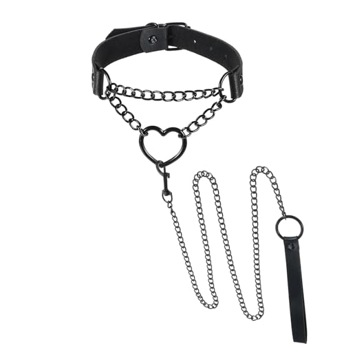 YBEATY Choker-Halsband und Leine, Vintage-Stil, Herz-Design, schwarzes Leder, Halsband und Leine, Set mit veganer Lederschnalle, schwarzes Herz, Halsband, verstellbar, mehrlagig, Gothic, Choker für YBEATY Choker-Halsband und Leine, Vintage-Stil, Herz-Design, schwarzes Leder, Halsband und Leine, Set mit veganer Lederschnalle, schwarzes Herz, Halsband, verstellbar, mehrlagig, Gothic, Choker für von YBEATY