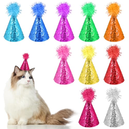 YBEATY Glitzernde Katzen-Geburtstagshut, verstellbar, für Geburtstagsparty, mehrfarbig, niedlich, wiederverwendbar, Welpe mit Pompons, Haustier-Dekorationen, Outfits für Welpen, Katzen, Kaninchen YBEATY Glitzernde Katzen-Geburtstagshut, verstellbar, für Geburtstagsparty, mehrfarbig, niedlich, wiederverwendbar, Welpe mit Pompons, Haustier-Dekorationen, Outfits für Welpen, Katzen, Kaninchen von YBEATY