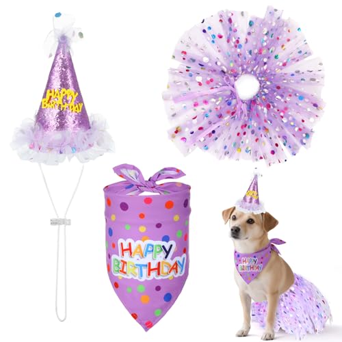 YBEATY Hunde-Bandana mit Glitzer-Hut, Kleid, Set, niedliches Tutu-Rock, Kostüm, Outfit, Welpen, Geburtstagsparty, Zubehör für kleine, mittelgroße und große Hunde, Katzen, Kätzchen YBEATY Hunde-Bandana mit Glitzer-Hut, Kleid, Set, niedliches Tutu-Rock, Kostüm, Outfit, Welpen, Geburtstagsparty, Zubehör für kleine, mittelgroße und große Hunde, Katzen, Kätzchen von YBEATY