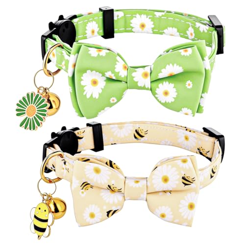 YBEATY Katzenhalsband, verstellbar, Sicherheits-Fliege, Glocke, Zubehör, Gänseblümchen, Blumen, Biene, Katzen-Halsbänder, weich, ausgefallene Baumwolle, Kätzchen-Zubehör für Männer, Frauen, Männer von YBEATY