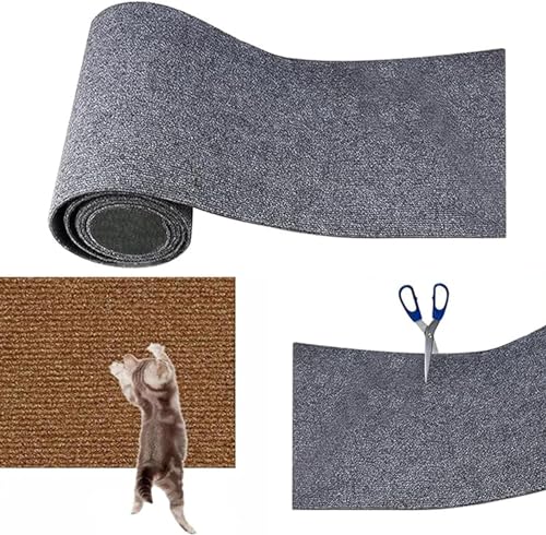 Kratzmatte für Katzen, Kletter-Katzenkratzer,DIY Zuschneidbare Selbstklebende Teppich-Katzenmattenunterlage, Teppich-Katzenkratzer-Möbelschutz (L,Light Gray) von YBRAVO