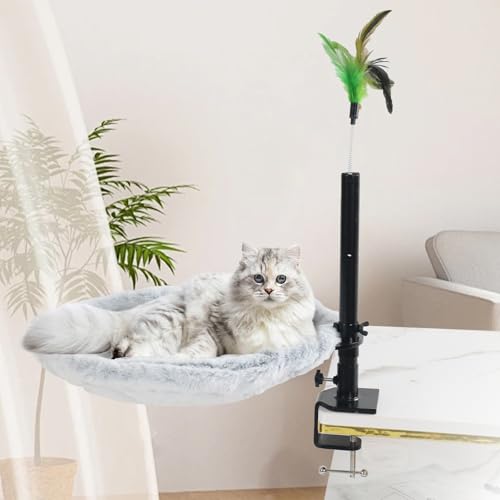 YCBTREE 360° drehbares Katzen-Schreibtischbett – Höhenverstellbare Sitzstange für 20 kg Kapazität, platzsparendes erhöhtes Katzenbett für Schreibtische/Fenster/Büros (Grau) von YCBTREE