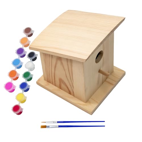 YCHTEWY - DIY Vogelhaus aus Holz, Futterspender für Wildvögel, hängendes Vogelhaus, lockt Vögel an und verschönert Ihren Hof. (Creme, E) von YCHTEWY