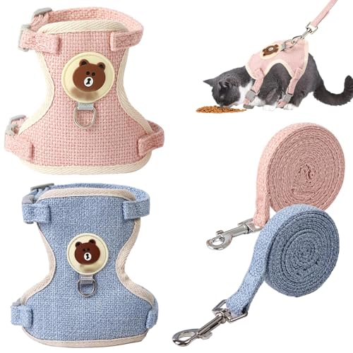 YCHYAN 2 Stück Kaninchen Leine 120cm, Verstellbare Katzenleine mit Geschirr für Katzen, Kaninchengeschirr Leine Zwergkaninchen, Bequem und Nicht Stickig, Geeignet für Haustiere von 3-6 KG YCHYAN 2 Stück Kaninchen Leine 120cm, Verstellbare Katzenleine mit Geschirr für Katzen, Kaninchengeschirr Leine Zwergkaninchen, Bequem und Nicht Stickig, Geeignet für Haustiere von 3-6 KG von YCHYAN