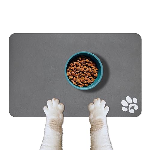 YCT Haustier-Matten für Hundefutter, Katzenfuttermatte, Futtermatte für Haustiere, Hunde, Katzen, Fressmatte, rutschfest, super saugfähig, mit Fußabdruck-Logo, 46 x 30 cm, Dunkelgrau von YCT