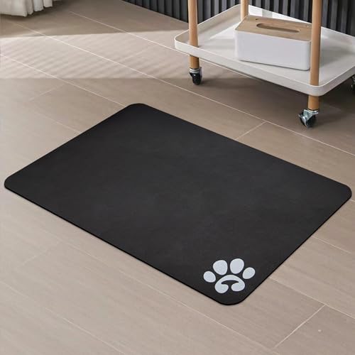 YCT Futtermatten für Hunde und Katzen, Katzenfuttermatte, Futtermatte für Haustiere, Hunde, Katzen, Fressmatte, rutschfest, super saugfähig, mit Fußabdruck-Logo, 61 x 42,9 cm, Schwarz von YCT