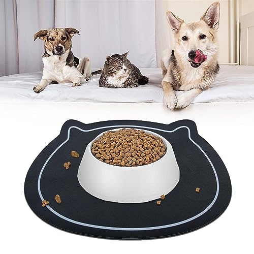 Futtermatte für Hunde und Katzen, saugfähig, rutschfest, Kieselgur, super saugfähig, schnell trocknend, verhindert Verschütten von Wasser (schwarz + 46 x 30 cm + abnormale Form) von YCTMALL