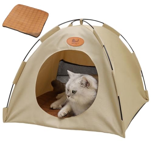 Katzen KüHlzelt, Tragbares Hundezelt, Haustierzelt FüR Innen Und AußEn, Atmungsaktiv Und Stabil, Abnehmbar Und Waschbar, Ideal Als KüHlzelt Strandzelt Oder Katzenhaus (Beige, S (Bis 2 kg)) von YCYATS