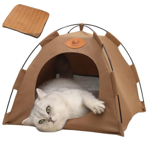Katzen KüHlzelt, Tragbares Hundezelt, Haustierzelt FüR Innen Und AußEn, Atmungsaktiv Und Stabil, Abnehmbar Und Waschbar, Ideal Als KüHlzelt Strandzelt Oder Katzenhaus (Coffee, M (Bis 5 kg)) von YCYATS