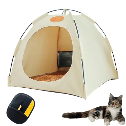 Katzen Kühlzelt – Tragbares Kühlzelt für Katzen, Natürlich Kühlend ohne Strom, Atmungsaktiv & Waschbar, Leicht Aufstellbar für Innen & Außen als Rückzugsort bei Sommerhitze (Beige, L: 48 * 48 * 42cm) Katzen Kühlzelt – Tragbares Kühlzelt für Katzen, Natürlich Kühlend ohne Strom, Atmungsaktiv & Waschbar, Leicht Aufstellbar für Innen & Außen als Rückzugsort bei Sommerhitze (Beige, L: 48 * 48 * 42cm) von YCYATS