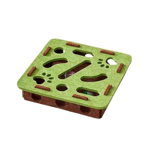 YCYATS Kratzpuzzle-Spielbox für Katzen, mentales Stimulationsspielzeug, Filzlabyrinth mit Glöckchen für Wohnungskatzen (Grün, Quadratisch) von YCYATS