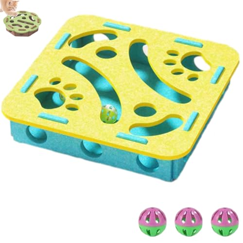 YCYATS Kratzpuzzle-Spielbox für Katzen, mentales Stimulationsspielzeug, Filzlabyrinth mit Glöckchen für Wohnungskatzen (Türkis, Quadratisch) von YCYATS