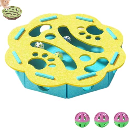 YCYATS Kratzpuzzle-Spielbox für Katzen, mentales Stimulationsspielzeug, Filzlabyrinth mit Glöckchen für Wohnungskatzen (Türkis, Rund) von YCYATS