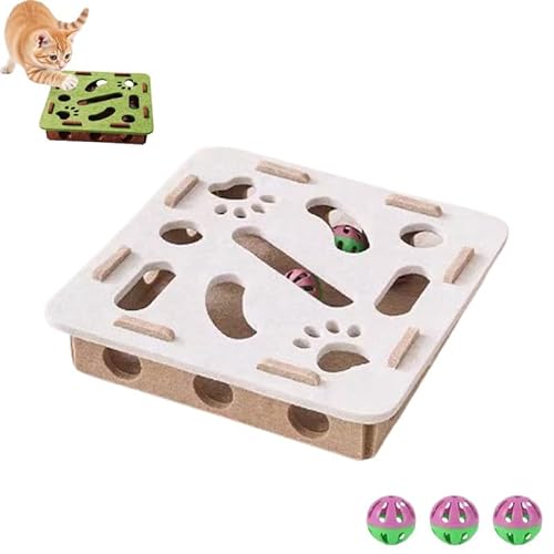 YCYATS Kratzpuzzle-Spielbox für Katzen, mentales Stimulationsspielzeug, Filzlabyrinth mit Glöckchen für Wohnungskatzen (Weiß, Quadratisch) von YCYATS