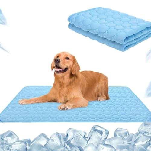 YCYATS Kühlmatte für Hunde Selbstkühlend, Premium Kühlmatte für Hunde Den Sommer, Washable Dog Cooling Mat Ice Silk Cooling Mat, Suitable for All Types of Pets (Blue, 2XL/150 * 100cm) von YCYATS