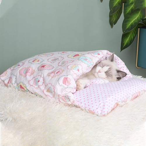 YCYATS Orthopädischer Katzenschlafsack, Die Weiche und Warme Schlafsack Für Katzen, Abnehmbares und Waschbares Katzenkissen, Sicherheitsgefühl-Tierbett (L (Within 12 pounds), Cupcake) von YCYATS