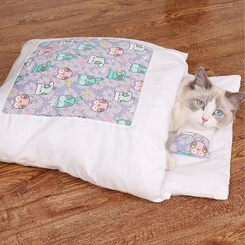 YCYATS Orthopädischer Katzenschlafsack, Die Weiche und Warme Schlafsack Für Katzen, Abnehmbares und Waschbares Katzenkissen, Sicherheitsgefühl-Tierbett (XL (Within 22 pounds), Eule) von YCYATS