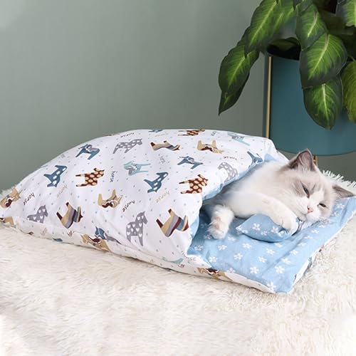 YCYATS Orthopädischer Katzenschlafsack, Die Weiche und Warme Schlafsack Für Katzen, Abnehmbares und Waschbares Katzenkissen, Sicherheitsgefühl-Tierbett (XL (Within 22 pounds), Pony) von YCYATS