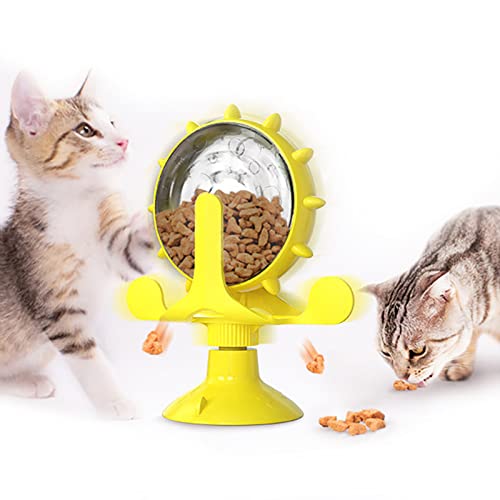 Interaktives Katzenspielzeug Puzzle Spielzeug, Langeweile Rotierende Windmühle Spielzeug Katze Plattenspieler Katze & Hund Slow Feeder Leckerli-Spender Gelb von YCYUYK