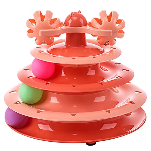 YCYUYK 2 in 1 Katzenspielzeug Roller, Interaktives Katzenspielzeug, Indoor Katzenspielzeug, Katzenbahn Spielzeug, Katzenball Turm, Kreisbahn mit beweglichem Ball für mehrere Kätzchen Jagd Orange von YCYUYK