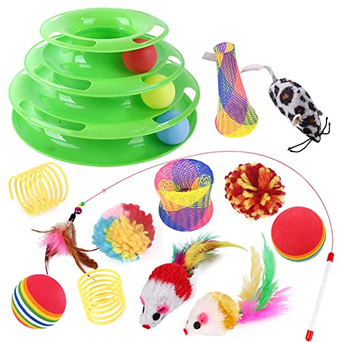 YCYUYK Katzenspielzeug Set Spiralfedern Verschiedene Katzenbälle mit Glöckchen Knistern Pelz Katzenmaus Katzenspielzeug Variety Pack für Katzen Kätzchen Interaktives Set-21 von YCYUYK