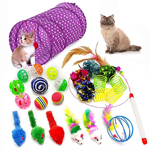 YCYUYK Katzenspielzeug Sortiert Set Langlebiges Interaktives Katzenspielzeug, Katzenstab, Glockenball, Maus Frühling Katzentunnel, Variety Pack für Kitty Baumwollball Kätzchen Spielzeug Combo Set-21 von YCYUYK