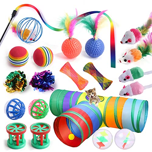 YCYUYK Katzenspielzeug Sortiert Set Langlebiges Interaktives Katzenspielzeug, Katzenstab, Glockenball, Maus Frühling Katzentunnel, Variety Pack für Kitty Baumwollball Kätzchen Spielzeug Combo Set-12 von YCYUYK