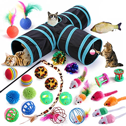 YCYUYK Katzenspielzeug Sortiert Set Langlebiges Interaktives Katzenspielzeug, Katzenstab, Glockenball, Maus Frühling Katzentunnel, Variety Pack für Kitty Baumwollball Kätzchen Spielzeug Combo Set-5 von YCYUYK