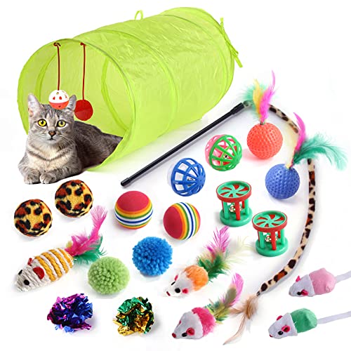 YCYUYK Katzenspielzeug Sortiert Set Langlebiges Interaktives Katzenspielzeug, Katzenstab, Glockenball, Maus Frühling Katzentunnel, Variety Pack für Kitty Baumwollball Kätzchen Spielzeug Combo Set-1 von YCYUYK