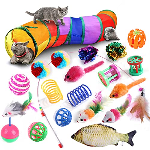 YCYUYK Katzenspielzeug Sortiert Set Langlebiges Interaktives Katzenspielzeug, Katzenstab, Glockenball, Maus Frühling Katzentunnel, Variety Pack für Kitty Baumwollball Kätzchen Spielzeug Combo Set-18 von YCYUYK