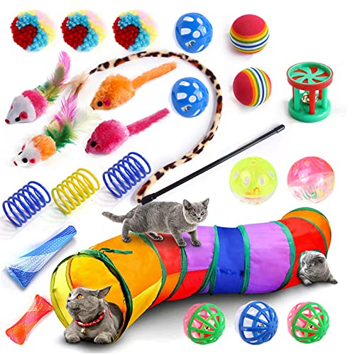 YCYUYK Katzenspielzeug Sortiert Set Langlebiges Interaktives Katzenspielzeug, Katzenstab, Glockenball, Maus Frühling Katzentunnel, Variety Pack für Kitty Baumwollball Kätzchen Spielzeug Combo Set-24 YCYUYK Katzenspielzeug Sortiert Set Langlebiges Interaktives Katzenspielzeug, Katzenstab, Glockenball, Maus Frühling Katzentunnel, Variety Pack für Kitty Baumwollball Kätzchen Spielzeug Combo Set-24 von YCYUYK