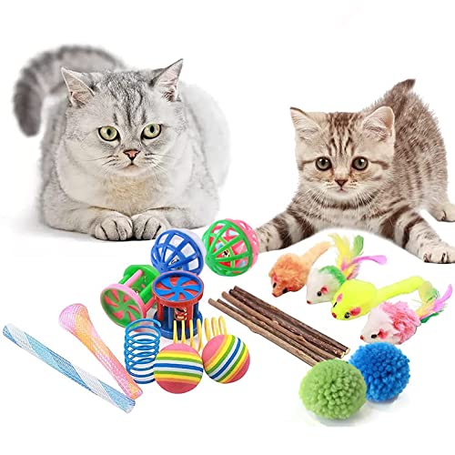 YCYUYK Katzenspielzeug Sortiert Set Langlebiges Interaktives Katzenspielzeug, Katzenstab, Glockenball, Maus Frühling Katzentunnel, Variety Pack für Kitty Baumwollball Kätzchen Spielzeug Combo Set-19 von YCYUYK