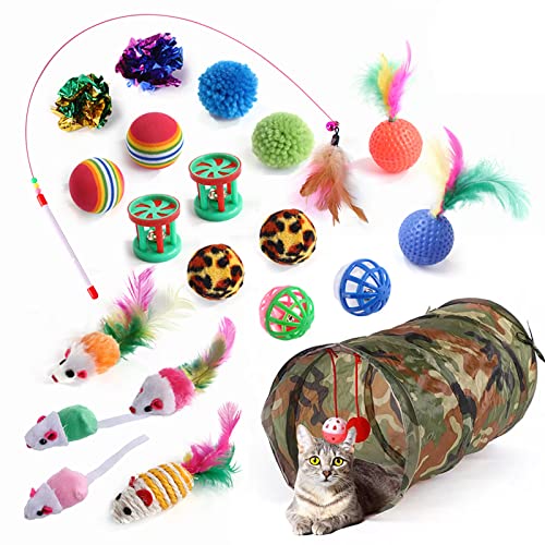 YCYUYK Katzenspielzeug Sortiert Set Langlebiges Interaktives Katzenspielzeug, Katzenstab, Glockenball, Maus Frühling Katzentunnel, Variety Pack für Kitty Baumwollball Kätzchen Spielzeug Combo Set-11 von YCYUYK