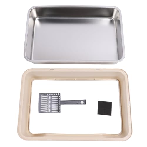 Ydrcesmi Edelstahlkatze Katzentoilette mit Deckel extra großer geschlossener Kitty Müllbox Hochseitig Antispritzer Geruchskontrolle leicht zu reinigen für Katzen und Haustiere (Khaki) von YDRCESMI