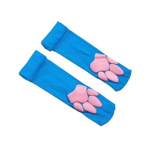 Kniehohe Socken mit Katzenpfoten, Oberschenkelhoch, Strümpfe, Pfotenpolster, Kätzchen, Pfotenstrümpfe (blau) von YDYAENIO